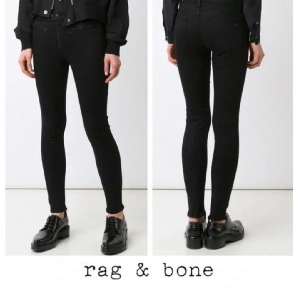 Rag & Bone Ryder Moto Skinny Jeans Ankle
Exposed Zipper Black Coated Y2K…